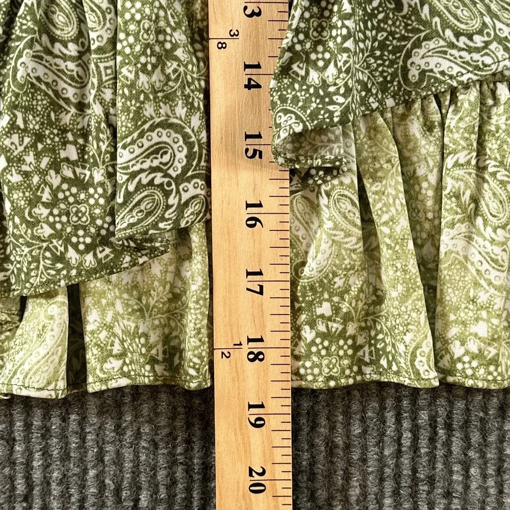Michael Kors Womens Green Paisley Ruffle Hem Tie Waist Dress Size M Short Sleeve